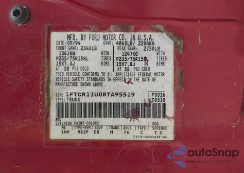 1994 Ford Ranger z USA, uszkodzony, nr VIN 1FTCR11U0RTA95519